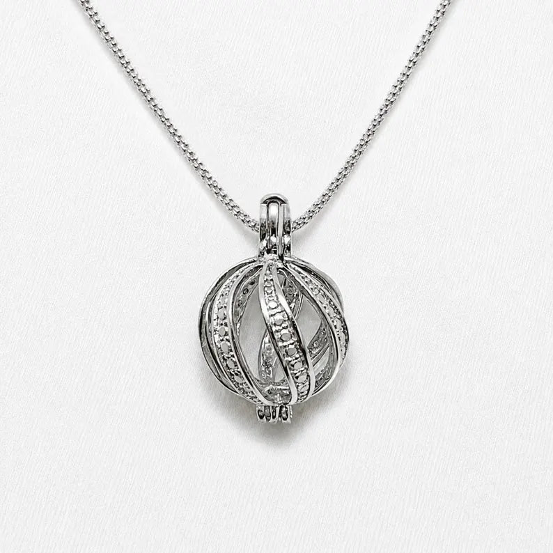 Sterling Silver Gemstone Cage Pendant • Rounded Twist Design • Fits 10 mm Gem • Interchangeable Necklace • White Gold Plated