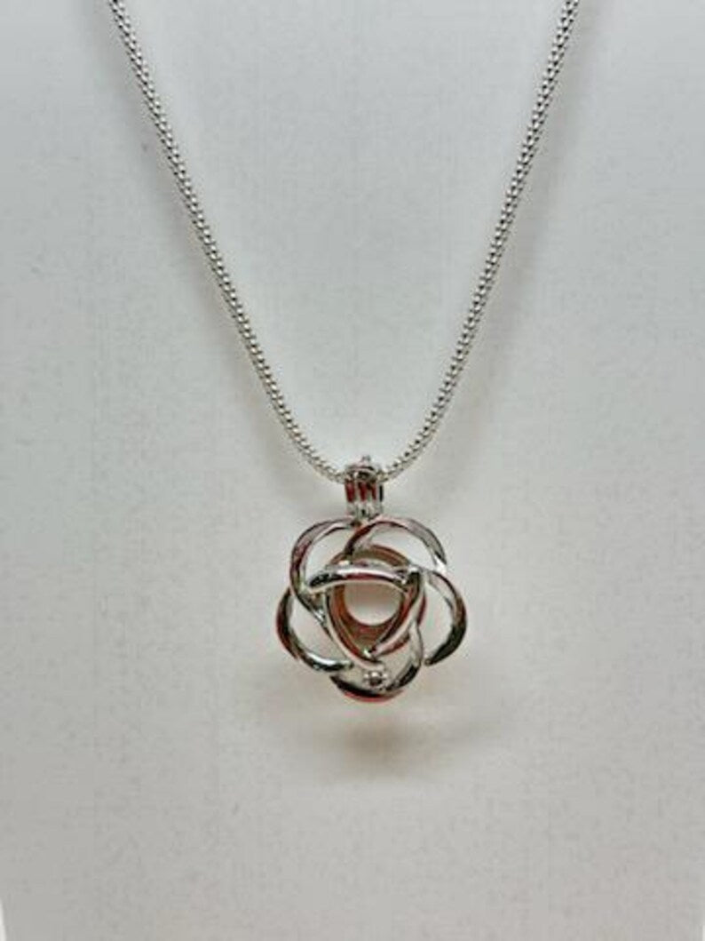 Sterling Silver Gemstone Cage Pendant • Flower Design • Fits 8mm Gem • White Gold Plated