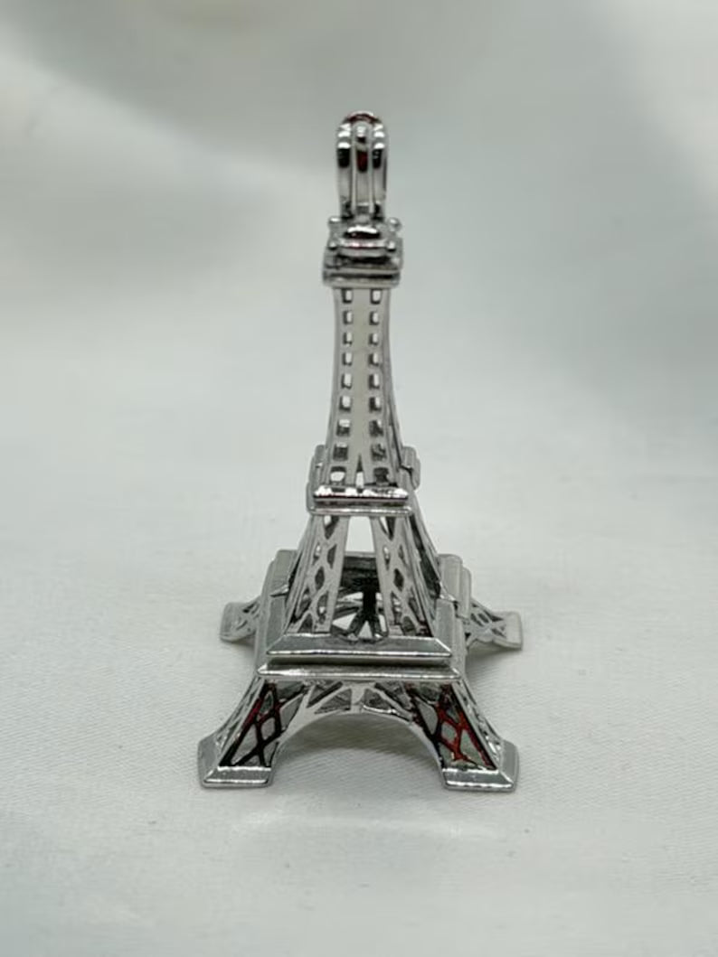 Sterling Silver Gemstone Cage Pendant • Eiffel Tower • 925 Crystal Holder • Birthstone Pendant • Fits 6mm (or 4 pcs 5mm) • White Gold Plated