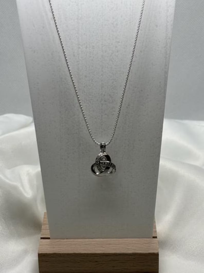 Sterling Silver Gemstone Cage Pendant • Triple Knot • Fits 8mm Gem • Interchangeable Necklace • White Gold Plated