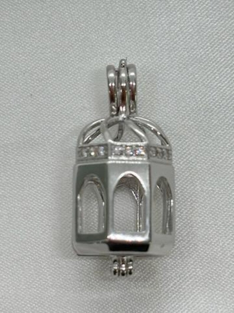 Sterling Silver Gemstone Cage Pendant • Rotunda Design • Fits 8mm Gem (or 2 pcs 6mm) • White Gold Plated