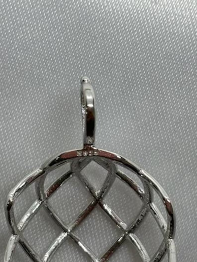Sterling Silver Gemstone Cage Pendant • Round Classic • Fits 14mm Gem • White Gold Plated