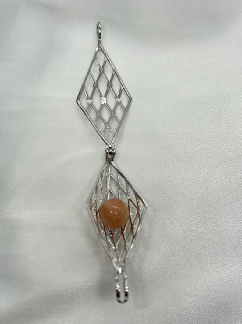 Sterling Silver Gemstone Cage Pendant • Classic Rhombus • Interchangeable Necklace • Fits 8mm (or 5 pcs 6mm) Gem • White Gold Plated