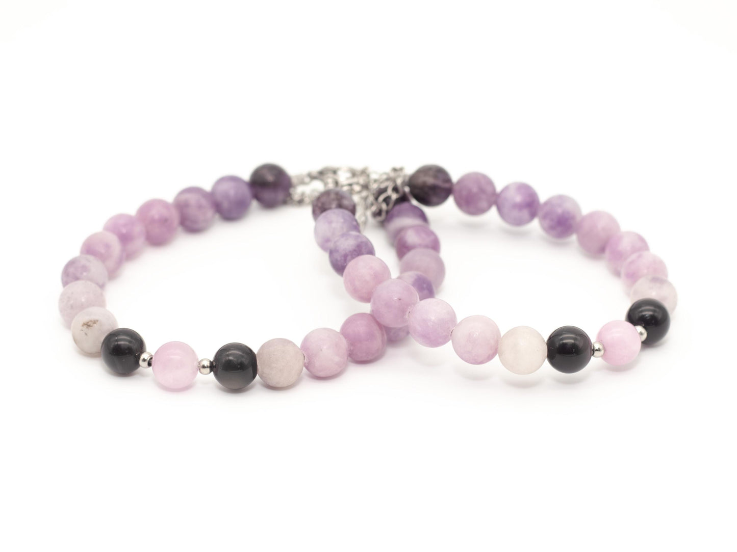 Stroke is No Joke Bracelet/ Anklet • Violet Jade + Rainbow Obsidian + Lavender Kunzite • Adjustable Lobster Clasp • Support Gemstone Jewelry