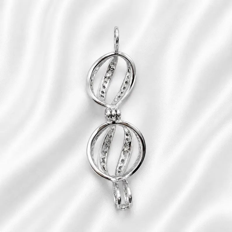 Sterling Silver Gemstone Cage Pendant • Rounded Twist Design • Fits 10 mm Gem • Interchangeable Necklace • White Gold Plated