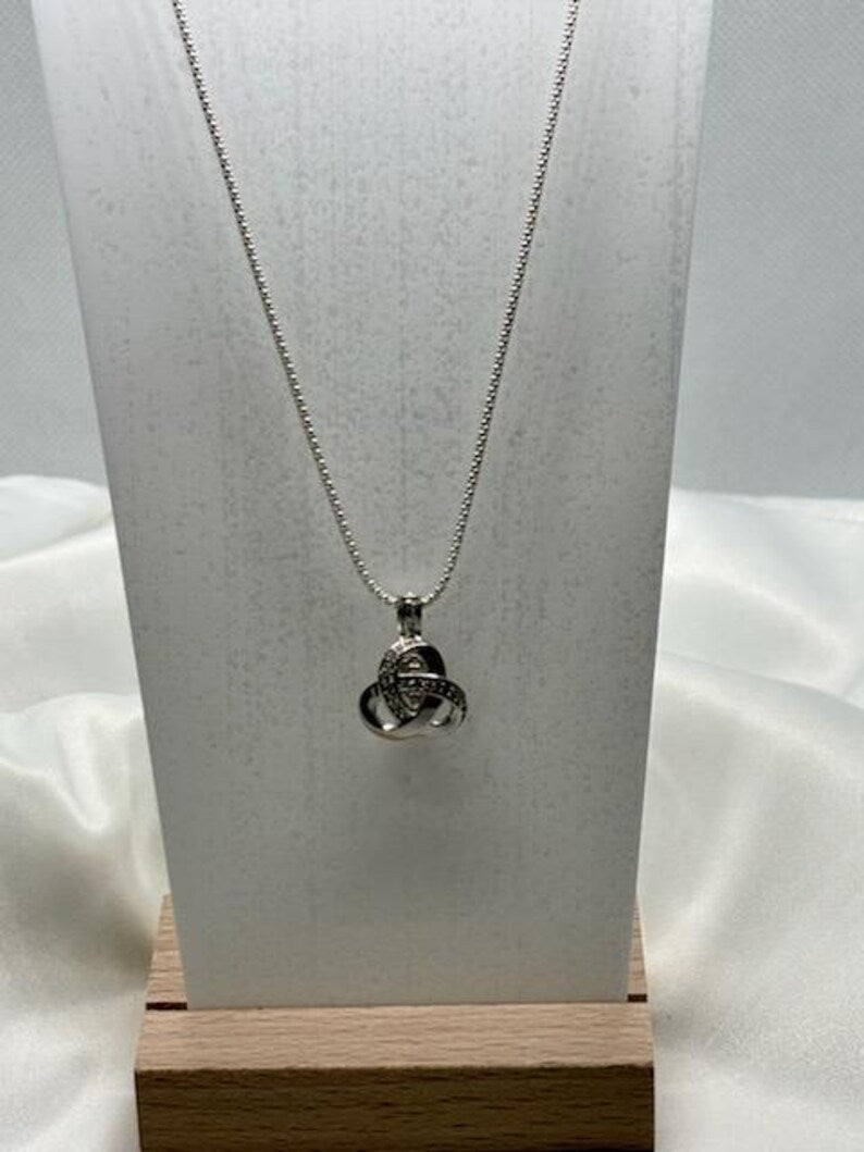 Sterling Silver Gemstone Cage Pendant • Triple Knot • Fits 8mm Gem • Interchangeable Necklace • White Gold Plated