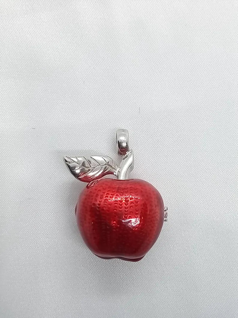 Red Apple Sterling Silver Locket Cage Pendant Necklace • Fits 8mm Gem (4× 6mm, 6× 5mm)