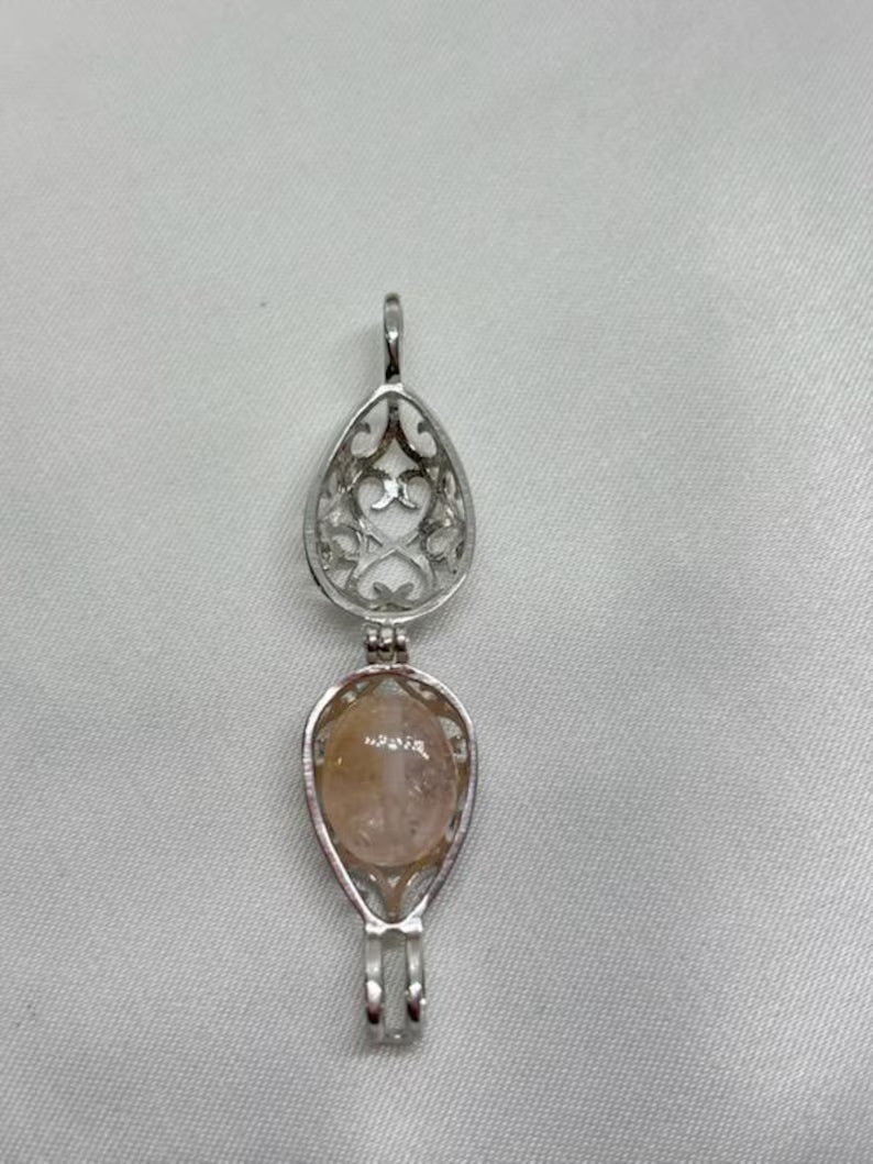 Sterling Silver Gemstone Cage Pendant • Oval Egg • Fits 8mm Gem • White Gold Plated