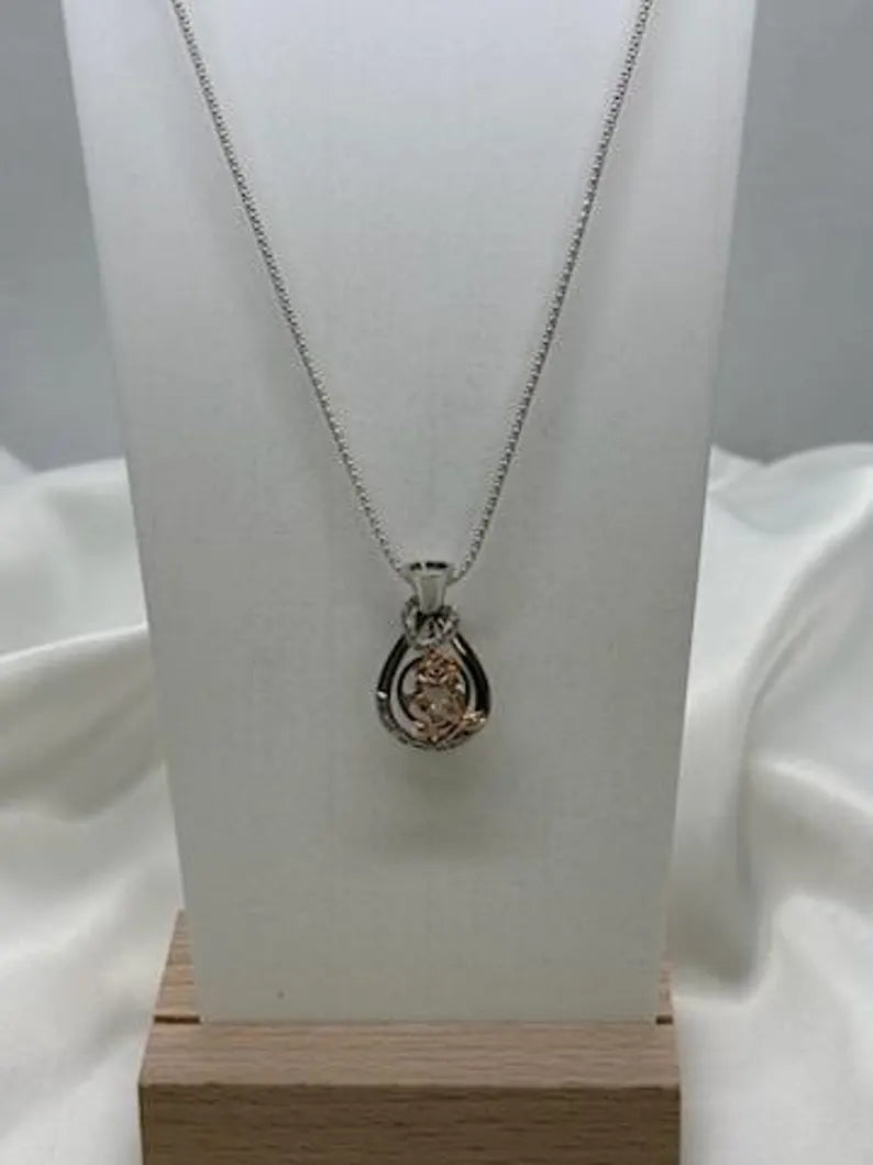 Romantic Cage Pendant Gift • 'Always in my Heart' Rose Gold CZ Blooms in Vase • Sterling Silver (White Gold Plated) • With Gemstone Options