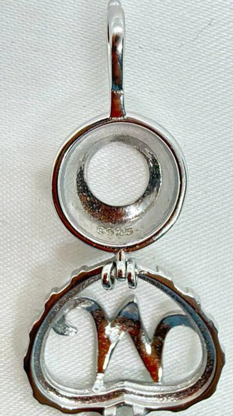 Sterling Silver Gemstone Cage Pendant • Letter M • 925 Crystal Holder • Birthstone Pendant • Fits 8mm (or 3 pcs 5mm) • White Gold Plated