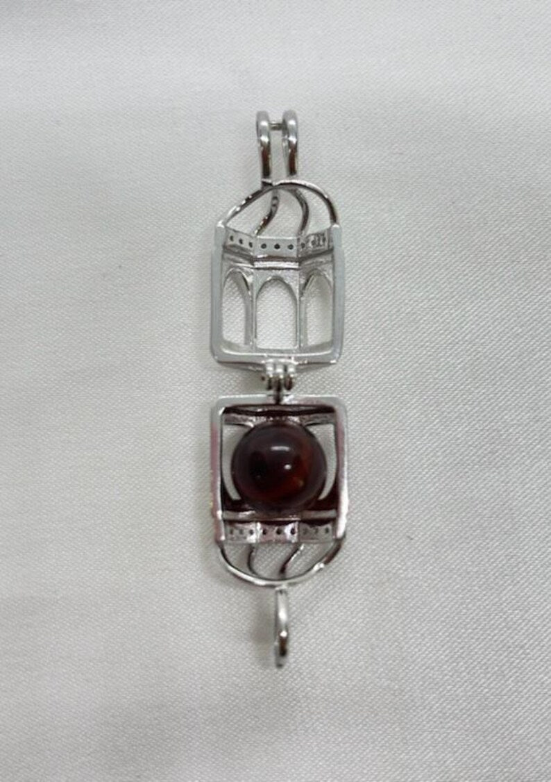 Sterling Silver Gemstone Cage Pendant • Rotunda Design • Fits 8mm Gem (or 2 pcs 6mm) • White Gold Plated