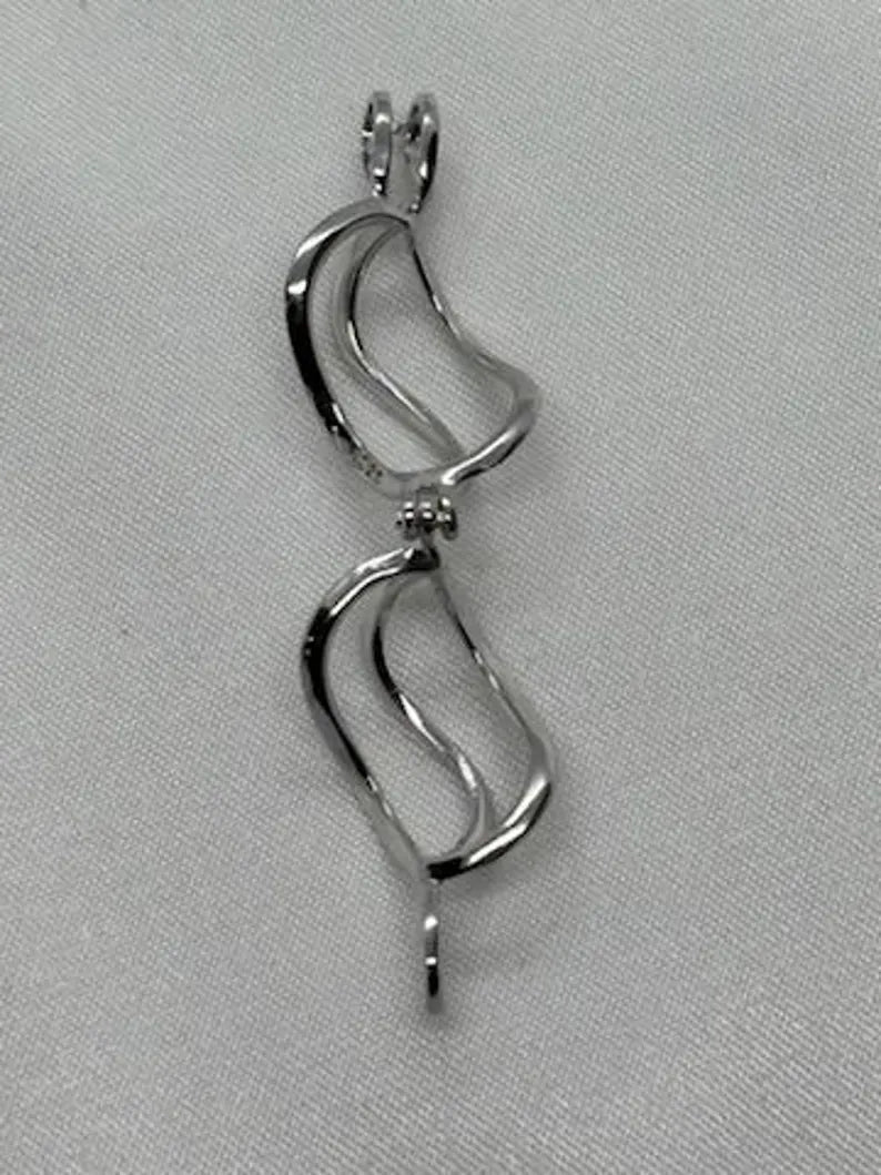 Sterling Silver Gemstone Cage Pendant • Classic Twist • Fits 10mm Gem • Interchangeable Necklace • White Gold Plated