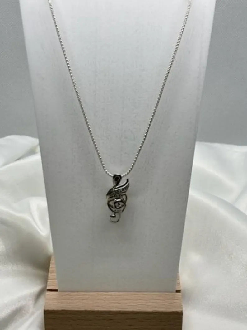 Sterling Silver Gemstone Cage Pendant • musical Note A1 • Fits 8mm Gem • White Gold Plated