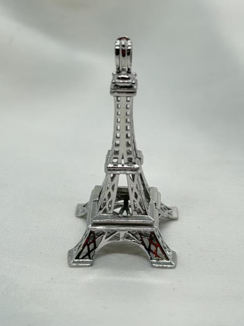 Sterling Silver Gemstone Cage Pendant • Eiffel Tower • 925 Crystal Holder • Birthstone Pendant • Fits 6mm (or 4 pcs 5mm) • White Gold Plated