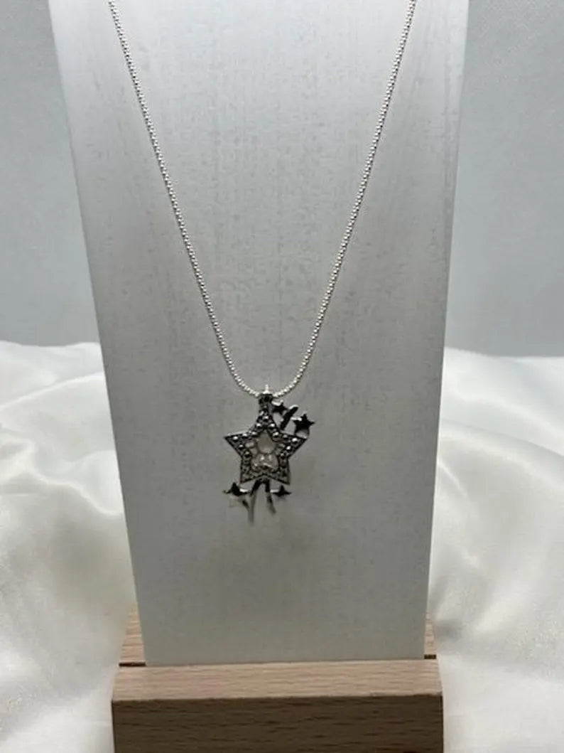 Sterling Silver Gemstone Cage Pendant • Shooting Star • Fits 8mm Gem • White Gold Plated