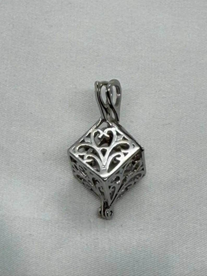 Sterling Silver Gemstone Cage Pendant • Lovely Blossom Cube • Interchangeable Necklace • Fits 8mm Gem (or 4pcs 5mm) • White Gold Plated