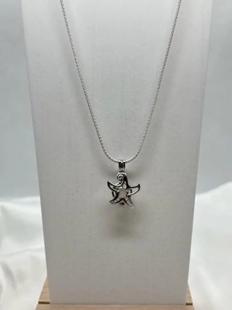 Sterling Silver Gemstone Cage Pendant • Starfish Design • Fits 6mm Gem • White Gold Plated