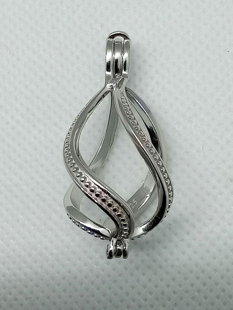 Sterling Silver Gemstone Cage Pendant • Large Twist Design • Interchangeable Necklace • Fits 14mm Gem • White Gold Plated