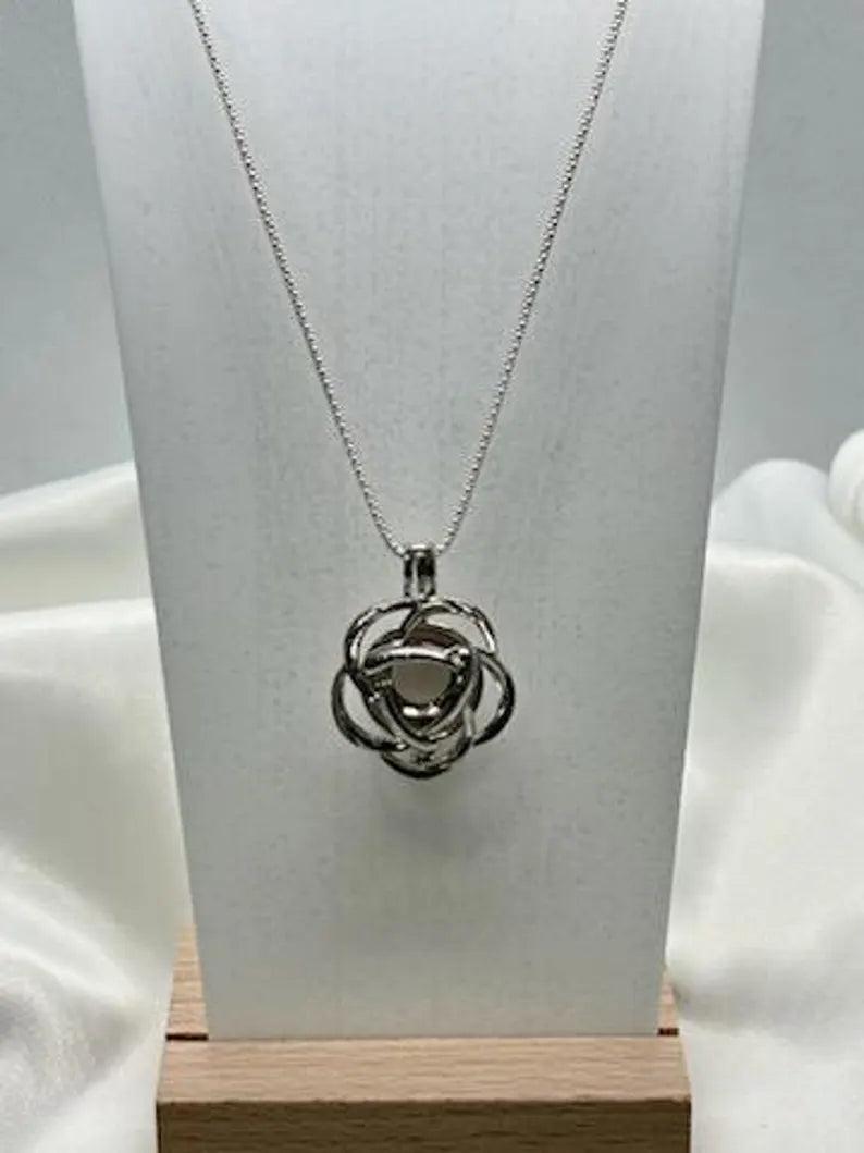 Sterling Silver Gemstone Cage Pendant • Large Flower • Fits 14mm Gem • White Gold Plated