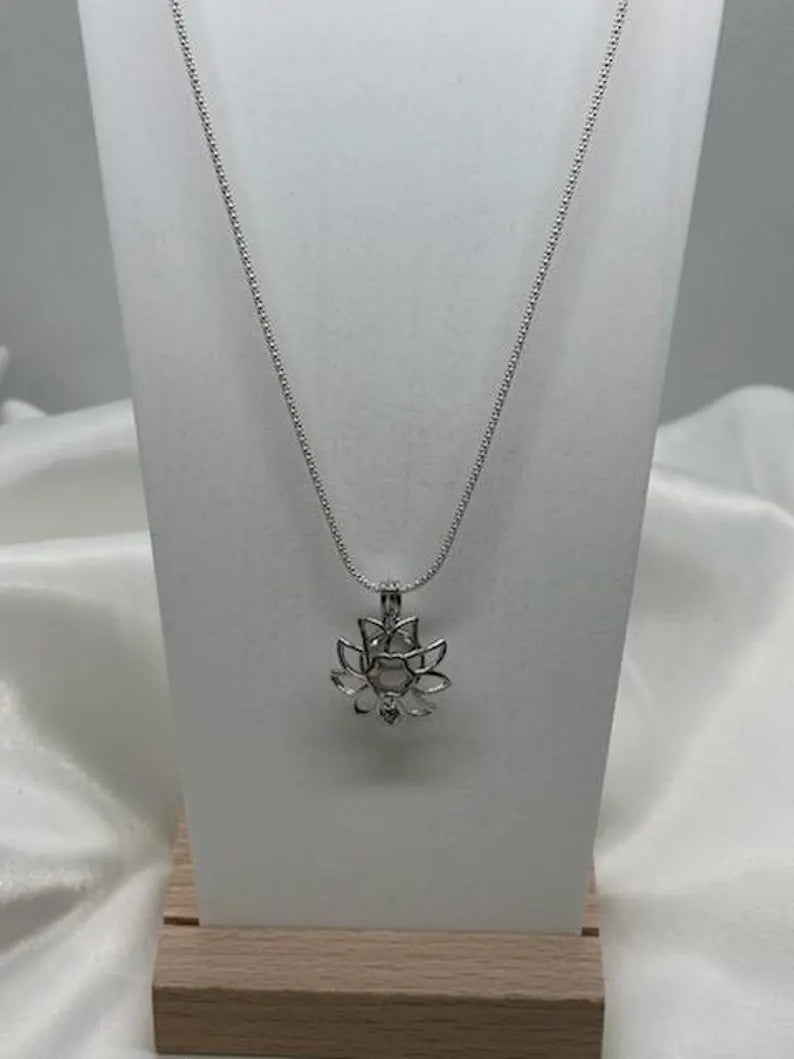 Sterling Silver Gemstone Cage Pendant • Sunflower Design • Fits 8mm Gem • Interchangeable Necklace • White Gold Plated