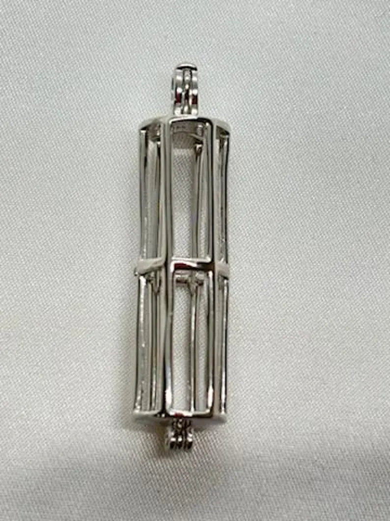 Sterling Silver Gemstone Cage Pendant • Large Cylinder • Fits 8mm (or 5 pcs 6mm) Gems • Interchangeable Necklace • White Gold Plated