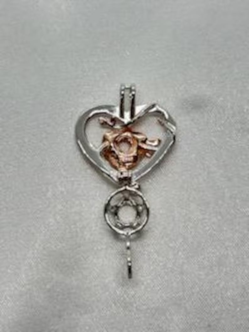 Romantic Cage Pendant Gift •'I Love You Forever' Rose Gold Rose on Sterling Silver (White Gold Plated)• Fits 6mm Gem • With Gemstone Options
