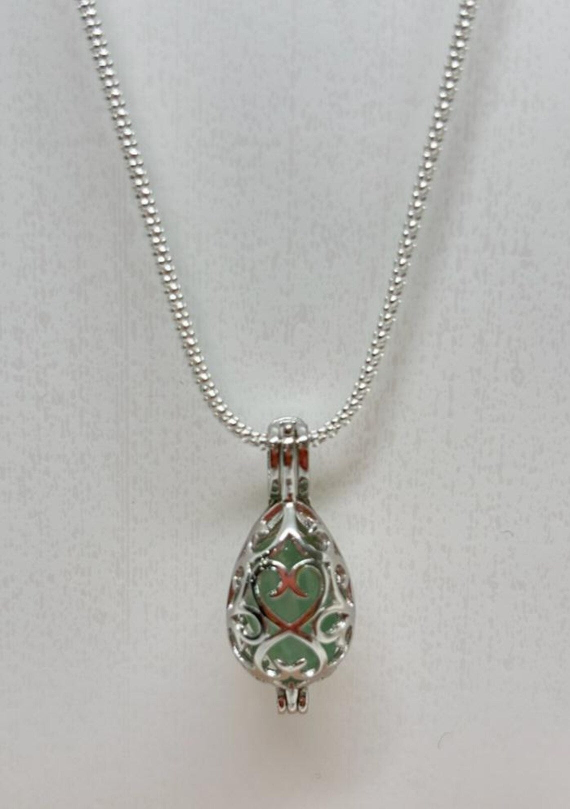 Sterling Silver Cage Pendant with Gemstone Options • Oval Egg Design • White Gold Plated • Peach Morganite • Green Fluorite • Gold Pyrite