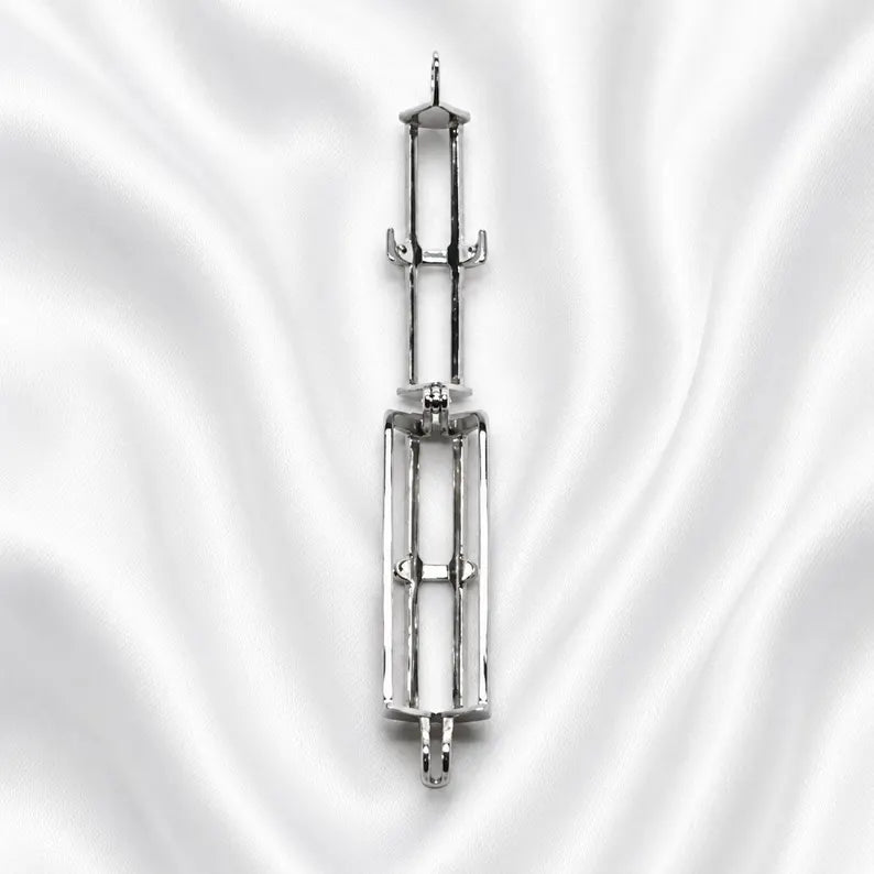 Sterling Silver Gemstone Cage Pendant • Cylinder Design • Fits 4 pcs 6mm Gems • Interchangeable Necklace • White Gold Plated