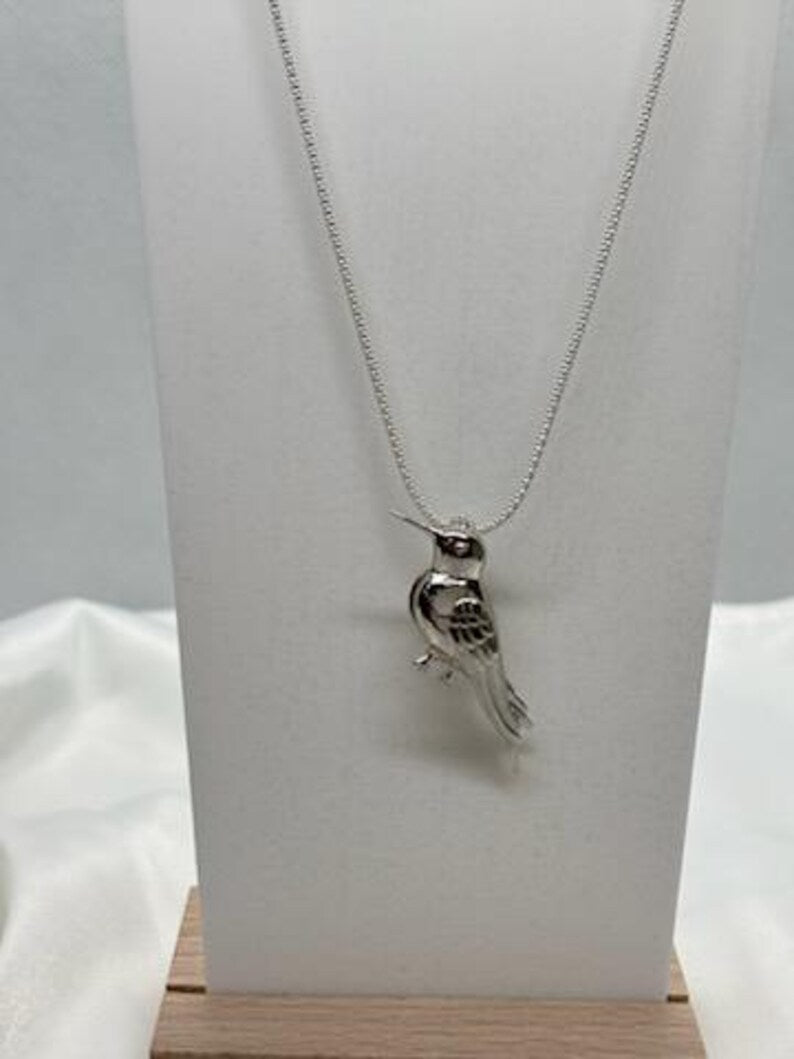 Sterling Silver Gemstone Cage Pendant • Precious Hummingbird • Fits 8mm Gem • White Gold Plated