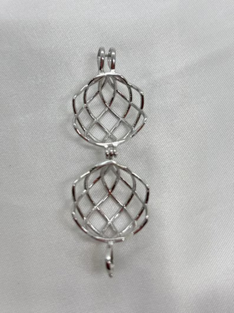 Sterling Silver Gemstone Cage Pendant • Round Classic • Fits 14mm Gem • White Gold Plated
