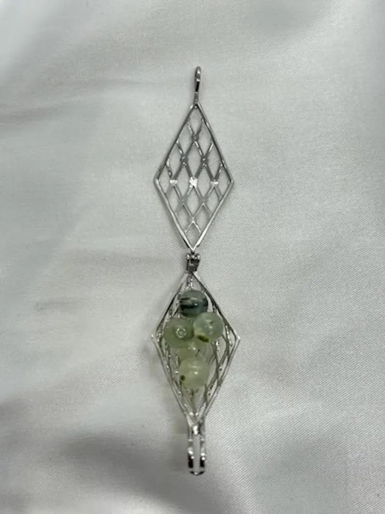 Sterling Silver Gemstone Cage Pendant • Classic Rhombus • Interchangeable Necklace • Fits 8mm (or 5 pcs 6mm) Gem • White Gold Plated