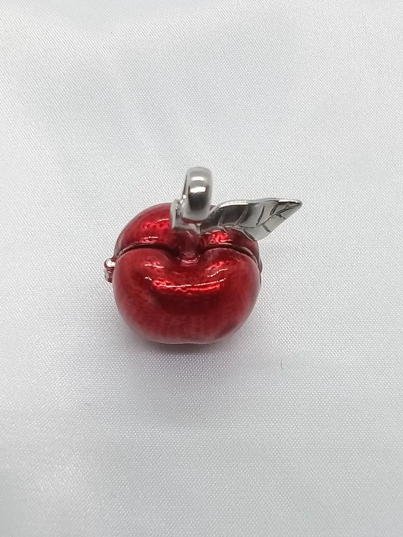 Red Apple Sterling Silver Locket Cage Pendant Necklace • Fits 8mm Gem (4× 6mm, 6× 5mm)
