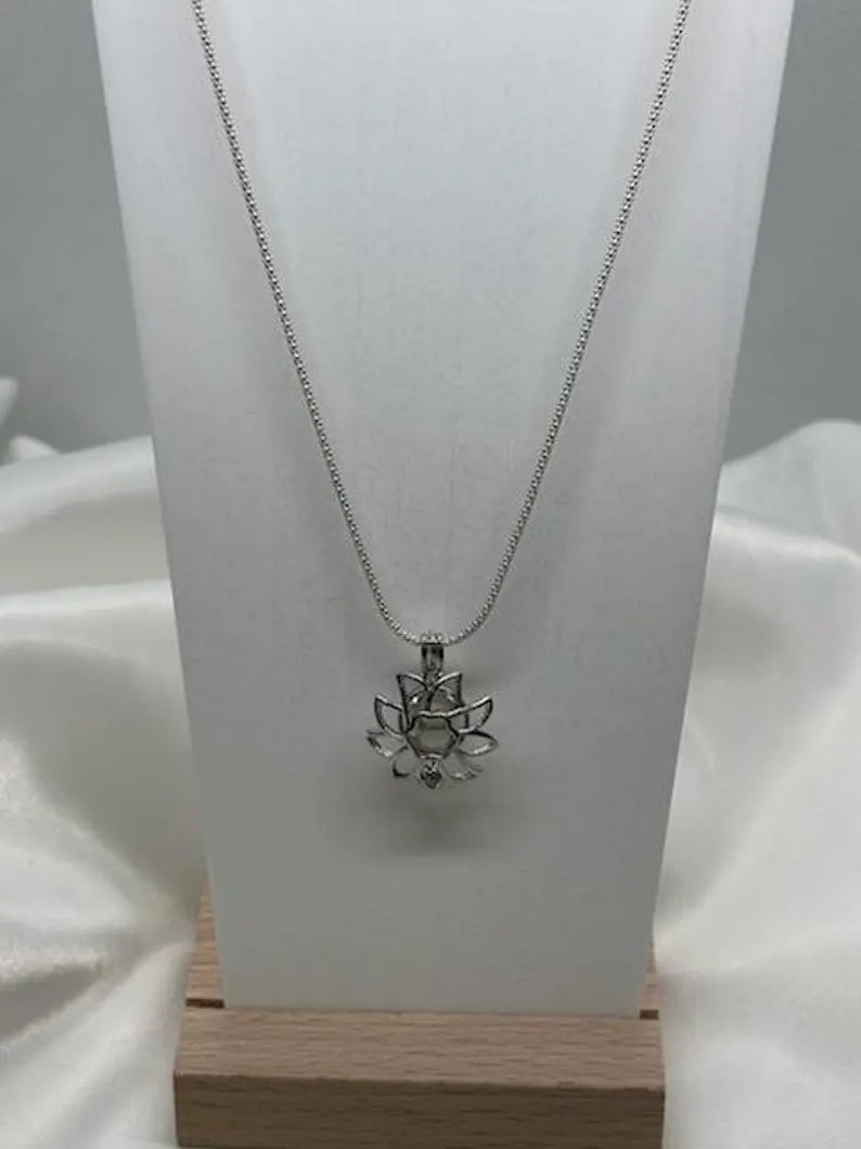 Sterling Silver Gemstone Cage Pendant • Sunflower Design • Fits 8mm Gem • Interchangeable Necklace • White Gold Plated
