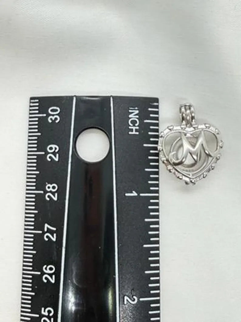 Sterling Silver Gemstone Cage Pendant • Letter M • 925 Crystal Holder • Birthstone Pendant • Fits 8mm (or 3 pcs 5mm) • White Gold Plated