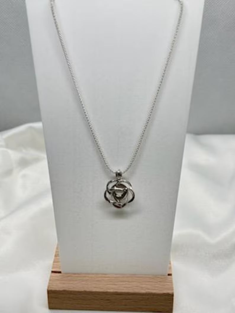Sterling Silver Gemstone Cage Pendant • Flower Design • Fits 8mm Gem • White Gold Plated