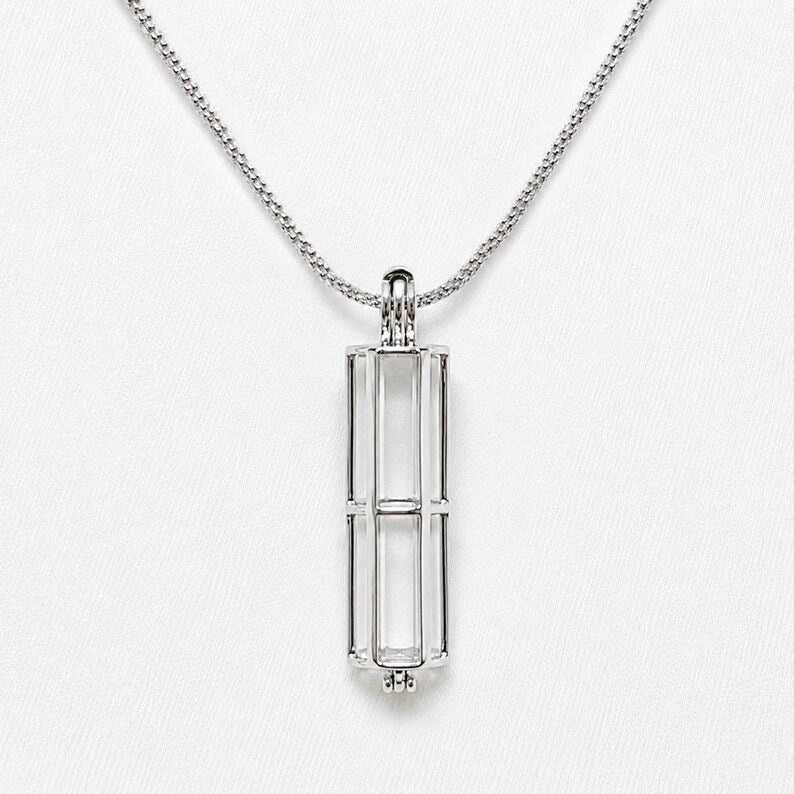 Sterling Silver Gemstone Cage Pendant • Parakeet's Home • Fits up to 8mm Gems • Interchangeable Necklace • White Gold Plated