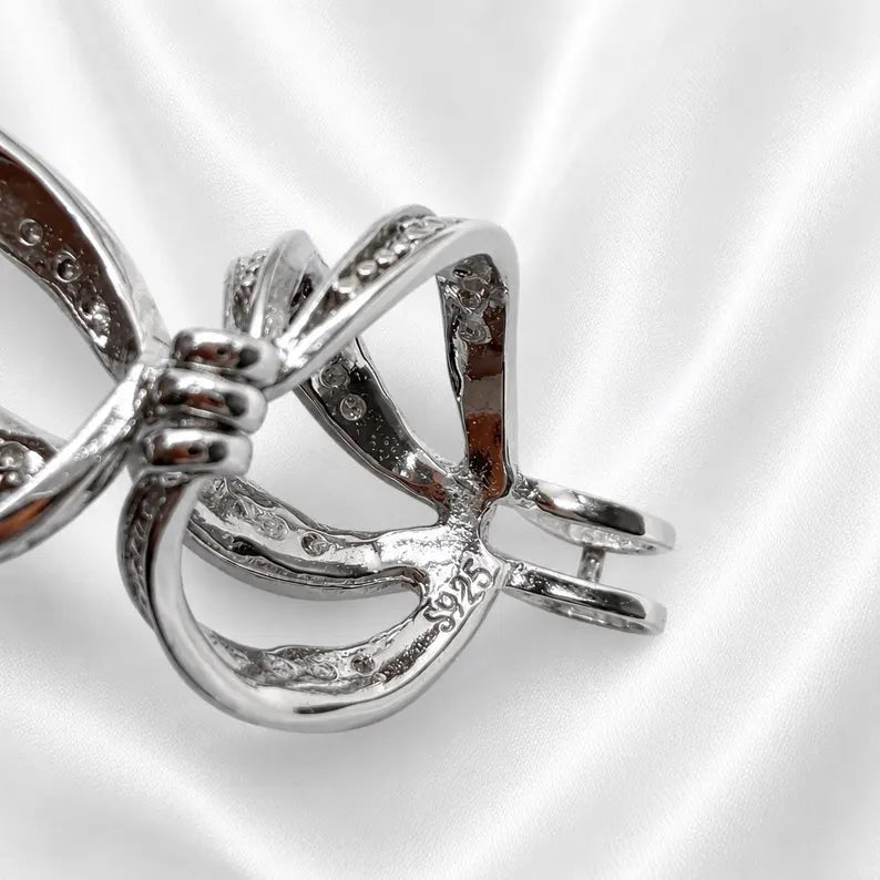 Sterling Silver Gemstone Cage Pendant • Rounded Twist Design • Fits 10 mm Gem • Interchangeable Necklace • White Gold Plated