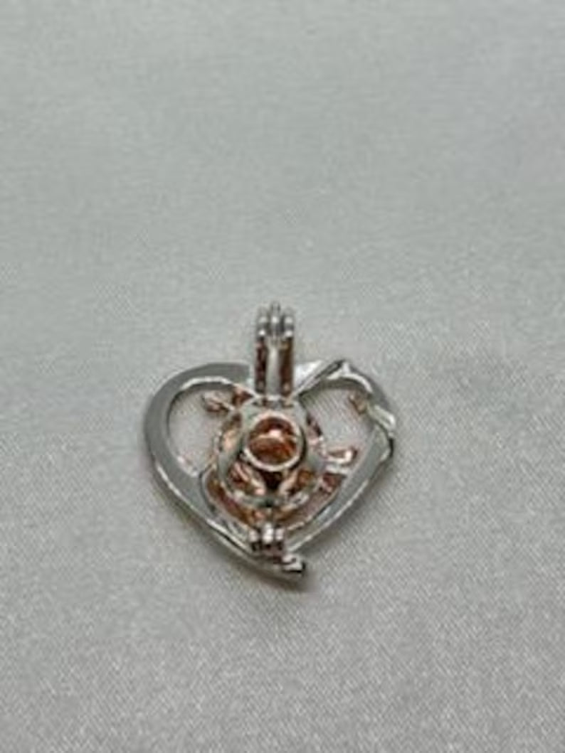 Romantic Cage Pendant Gift •'I Love You Forever' Rose Gold Rose on Sterling Silver (White Gold Plated)• Fits 6mm Gem • With Gemstone Options