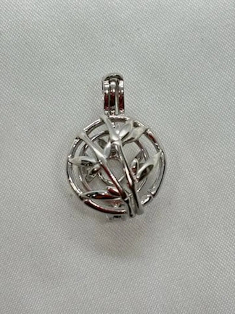 Sterling Silver Gemstone Cage Pendant • Blossoming Plant • Interchangeable Necklace • Fits 8mm Gem • White Gold Plated