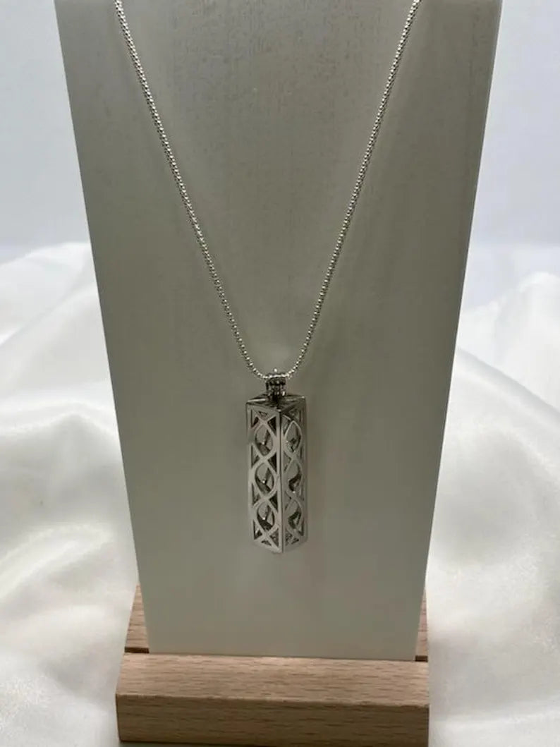 Sterling Silver Gemstone Cage Pendant • Heavy Lantern • Fits 8mm (or 5 pcs 6mm) Gem • White Gold Plated