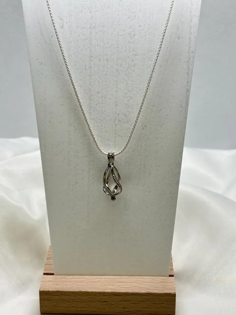 Sterling Silver Gemstone Cage Pendant • Regular Twist • Fits 8mm Gem • White Gold Plated
