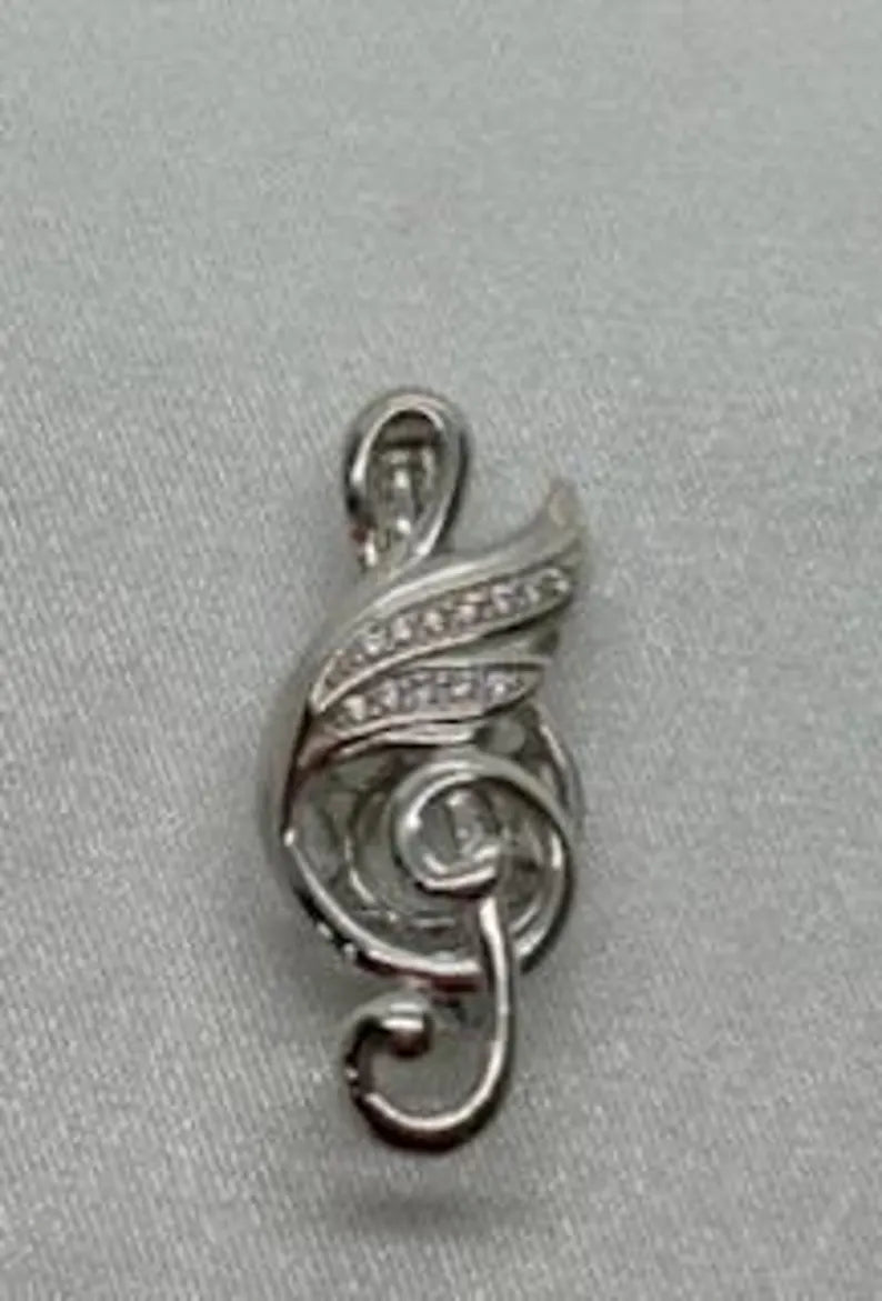 Sterling Silver Gemstone Cage Pendant • musical Note A1 • Fits 8mm Gem • White Gold Plated
