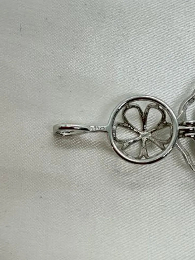 Sterling Silver Gemstone Cage Pendant • Flower CZ Swirl • Interchangeable Necklace • Fits 5mm Gem (3 pcs) • White Gold Plated
