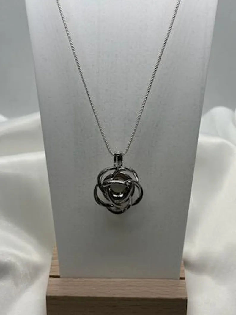 Sterling Silver Gemstone Cage Pendant • Large Flower • Fits 14mm Gem • White Gold Plated