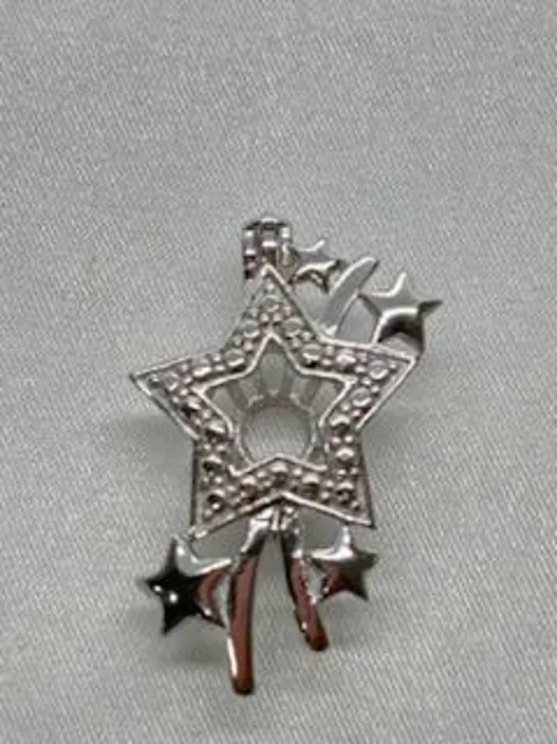Sterling Silver Gemstone Cage Pendant • Shooting Star • Fits 8mm Gem • White Gold Plated