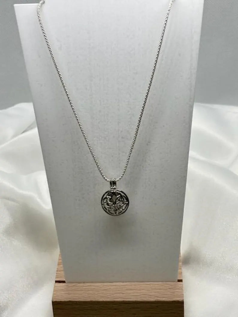 Sterling Silver Gemstone Cage Pendant • Entwined Links • Fits 8mm Gem • White Gold Plated