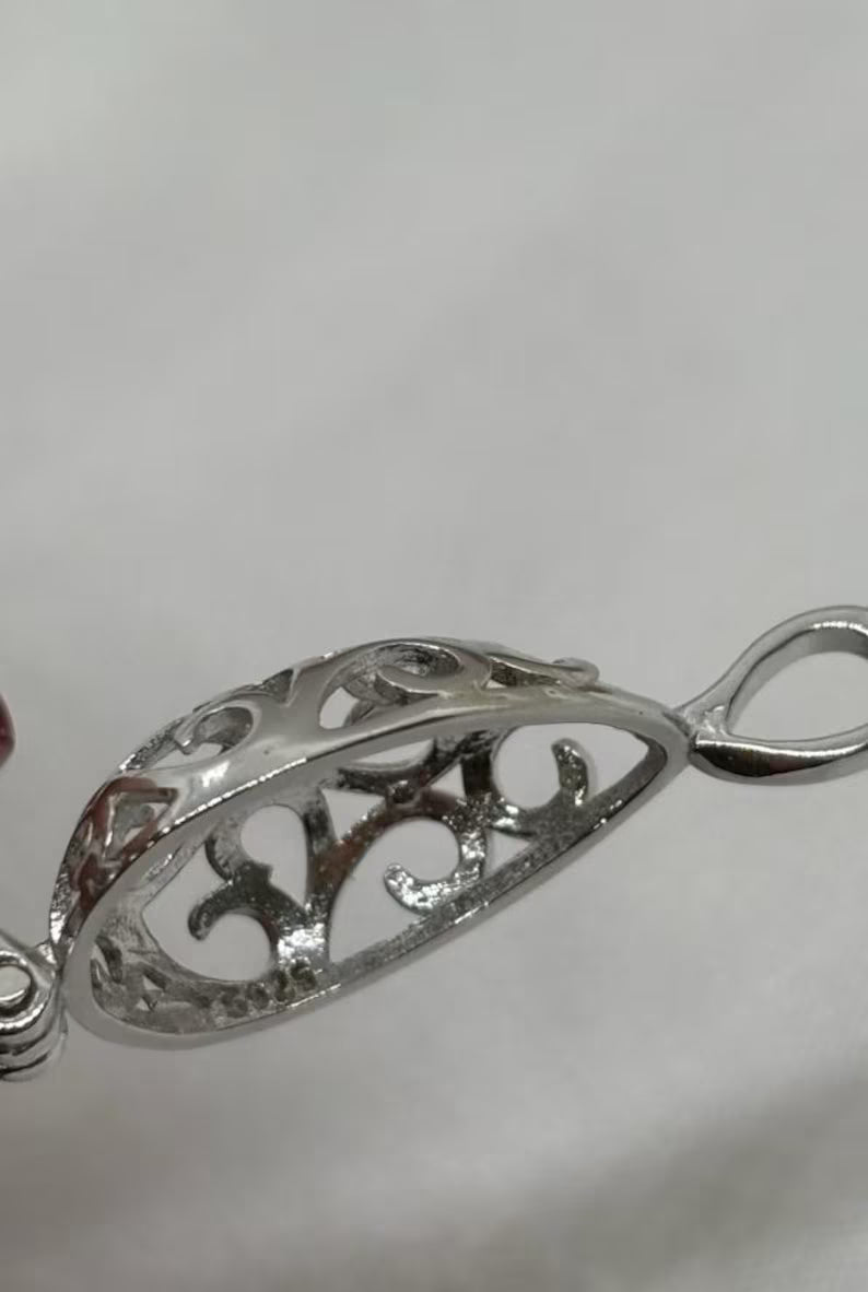 Sterling Silver Gemstone Cage Pendant • Oval Egg • Fits 8mm Gem • White Gold Plated