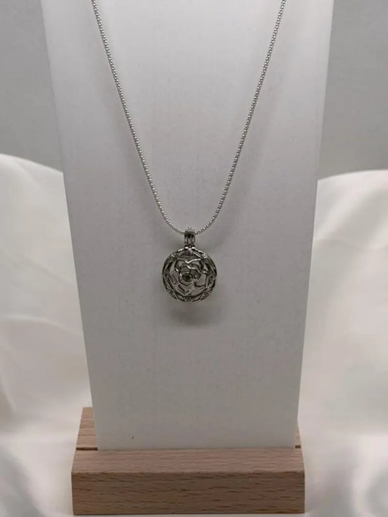 Sterling Silver Gemstone Cage Pendant • Flower with CZ Center • Interchangeable Necklace • Fits 5mm Gem (4 pcs) • White Gold Plated