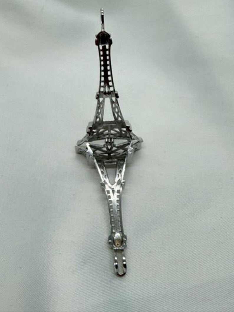 Sterling Silver Gemstone Cage Pendant • Eiffel Tower • 925 Crystal Holder • Birthstone Pendant • Fits 6mm (or 4 pcs 5mm) • White Gold Plated