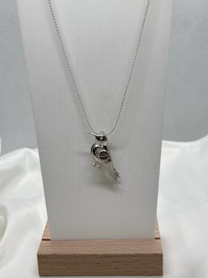 Sterling Silver Gemstone Cage Pendant • Precious Hummingbird • Fits 8mm Gem • White Gold Plated